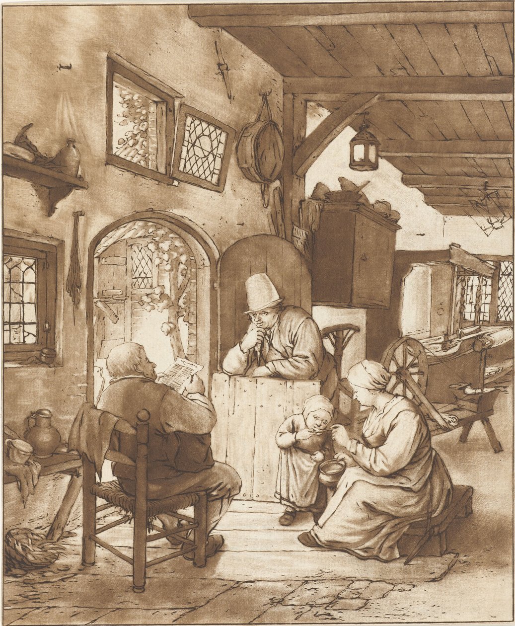 Leitor de jornal no interior de Cornelis Ploos van Amstel (signed by artist)