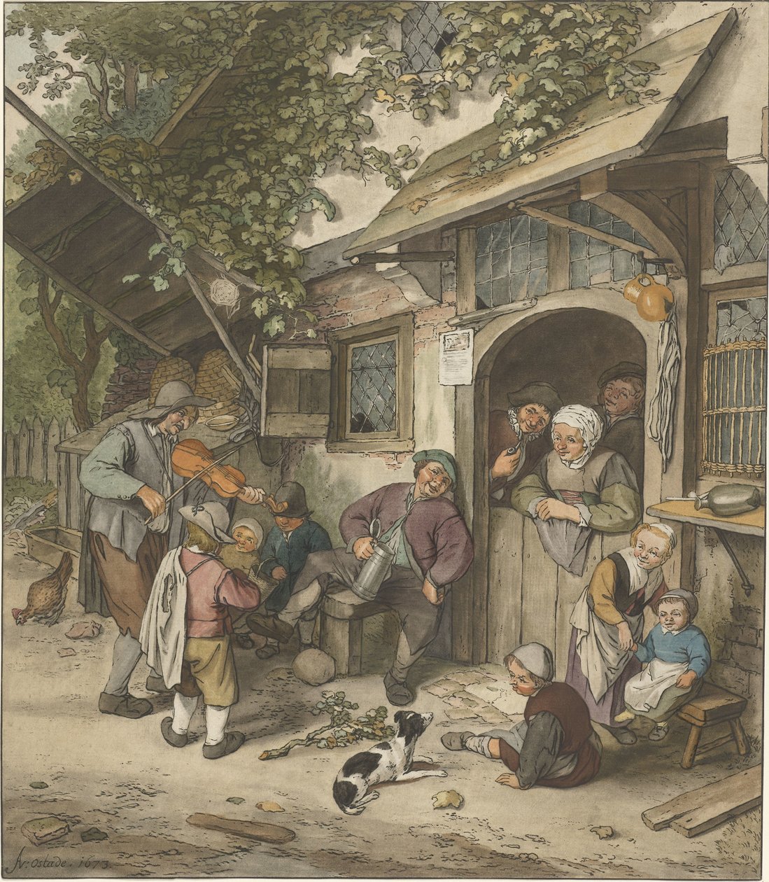 Violinista em frente de uma estalagem de Cornelis Ploos van Amstel (signed by artist)
