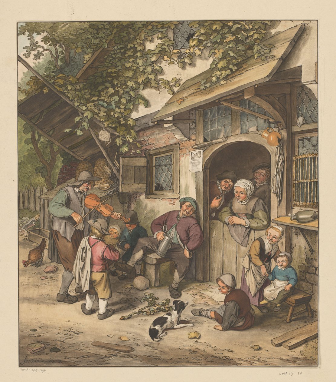 Violinista na frente de uma pousada de Cornelis Ploos van Amstel (signed by artist)