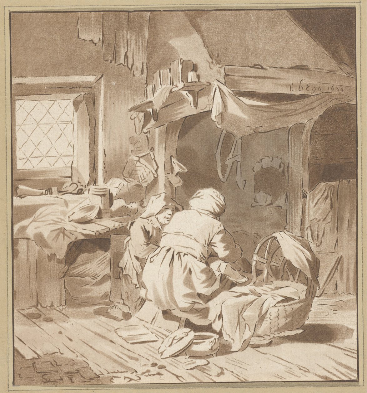 Interior da fazenda com duas mulheres de Cornelis Ploos van Amstel