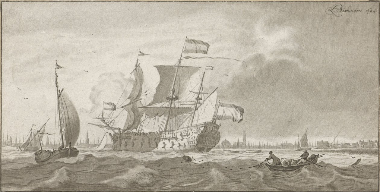 Navio de guerra no IJ de Cornelis Ploos van Amstel