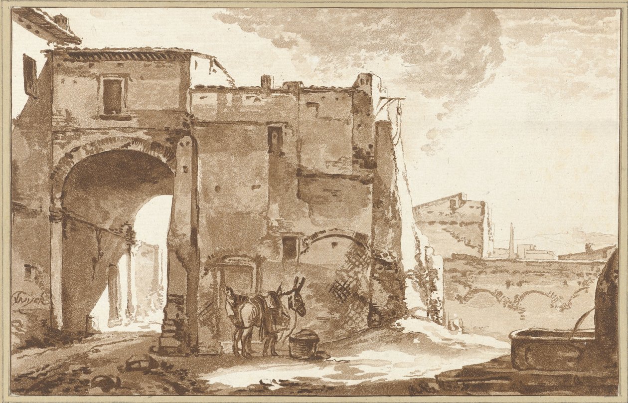 Portão com viajante e mula de Cornelis Ploos van Amstel