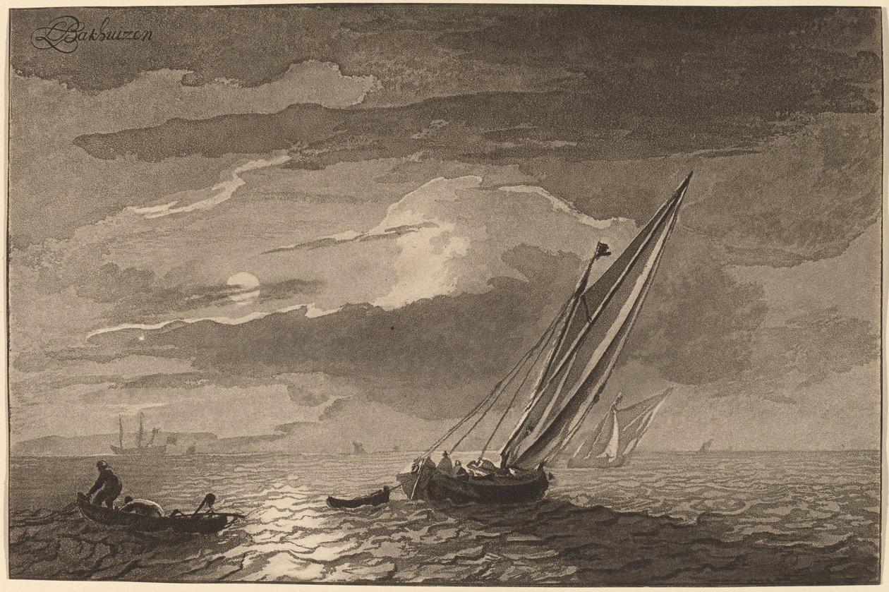 Seascape com lua cheia de Cornelis Ploos van Amstel