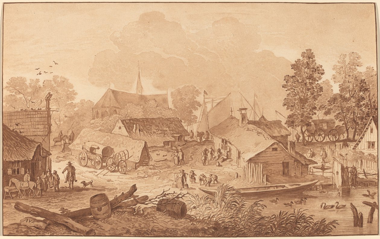 Aldeia com Lagoa de Cornelis Ploos van Amstel