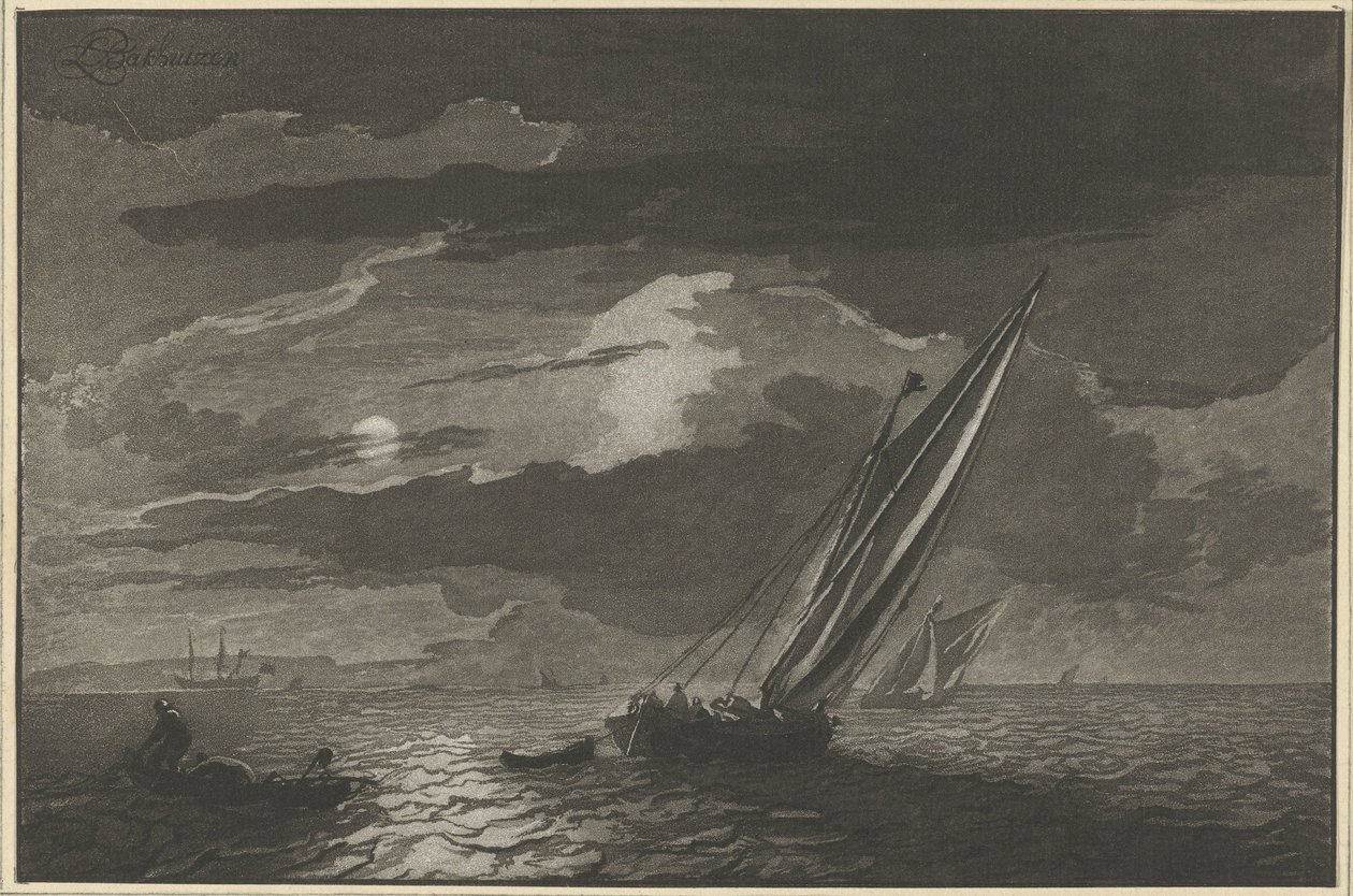 Seascape com lua cheia de Cornelis Ploos van Amstel