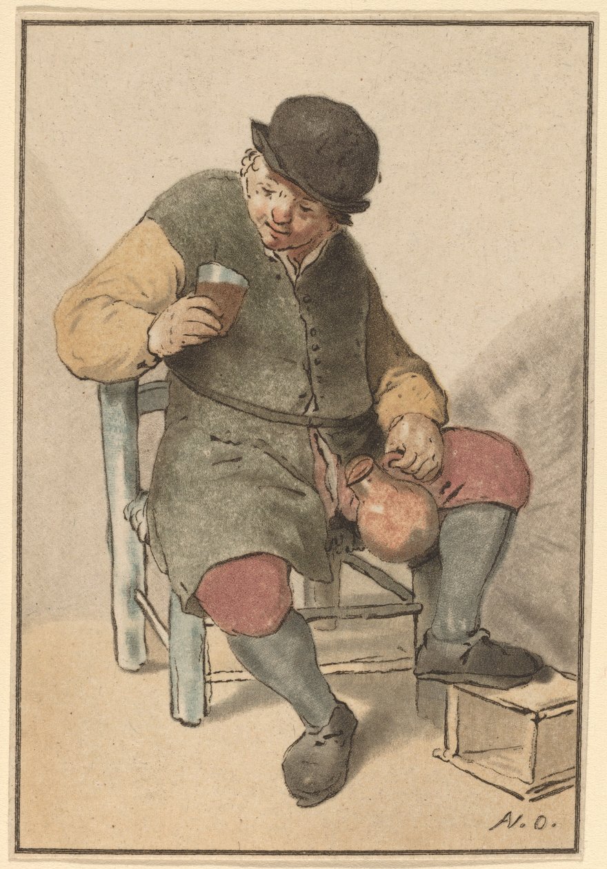 Camponês sentado com jarro de Cornelis Ploos van Amstel after Adriaen