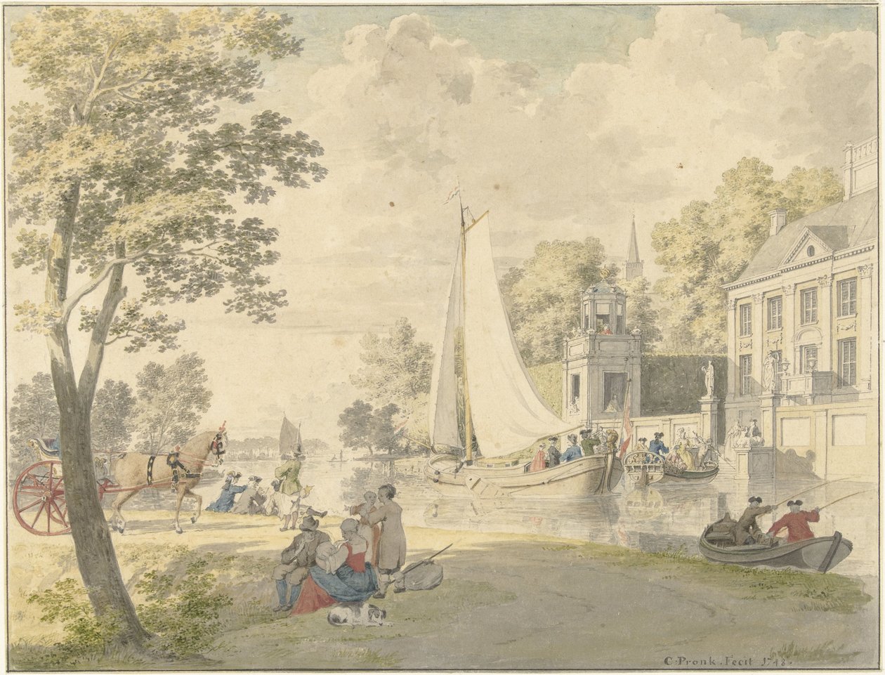 Cena terrestre de verão com barcos de recreio de Cornelis Pronk