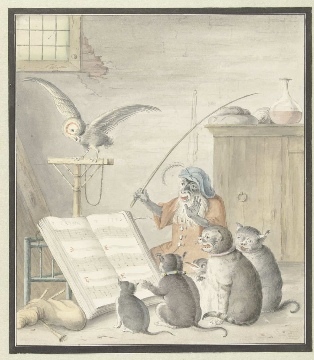 Interior com concerto de gatos de Cornelis Saftleven (possibly)
