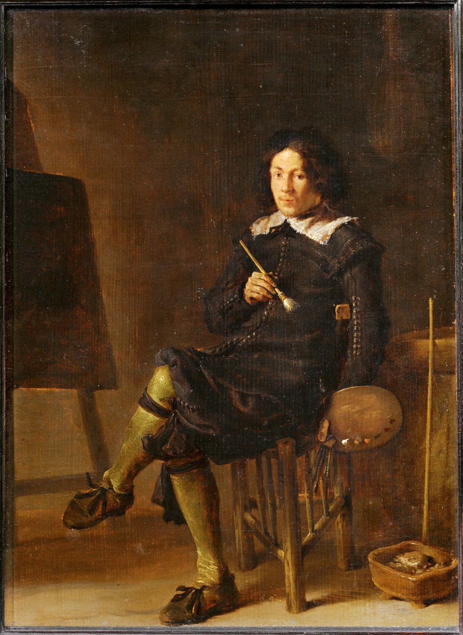 Autorretrato com cavalete ... de Cornelis Saftleven