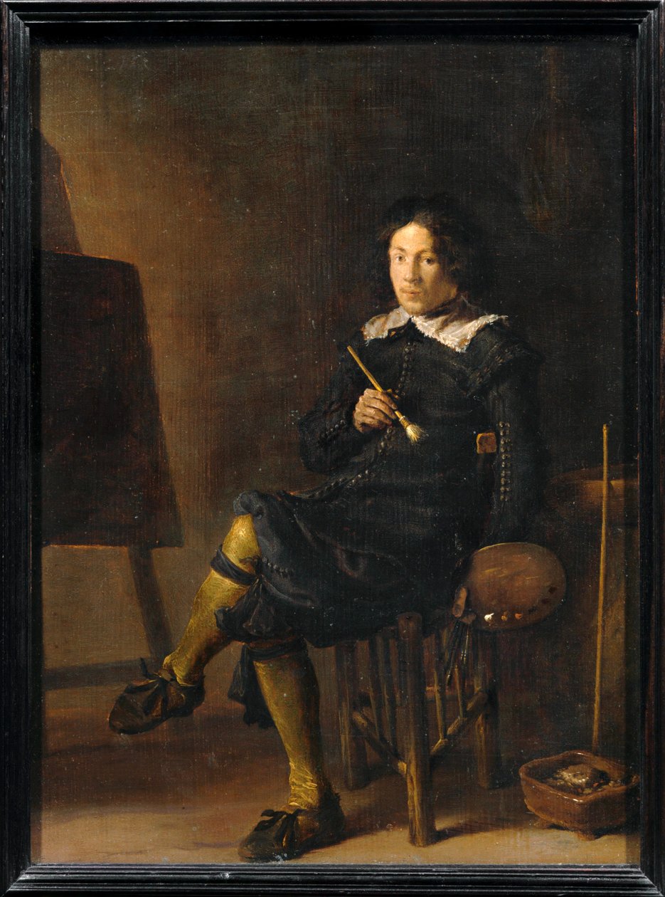 Autorretrato com cavalete ... de Cornelis Saftleven
