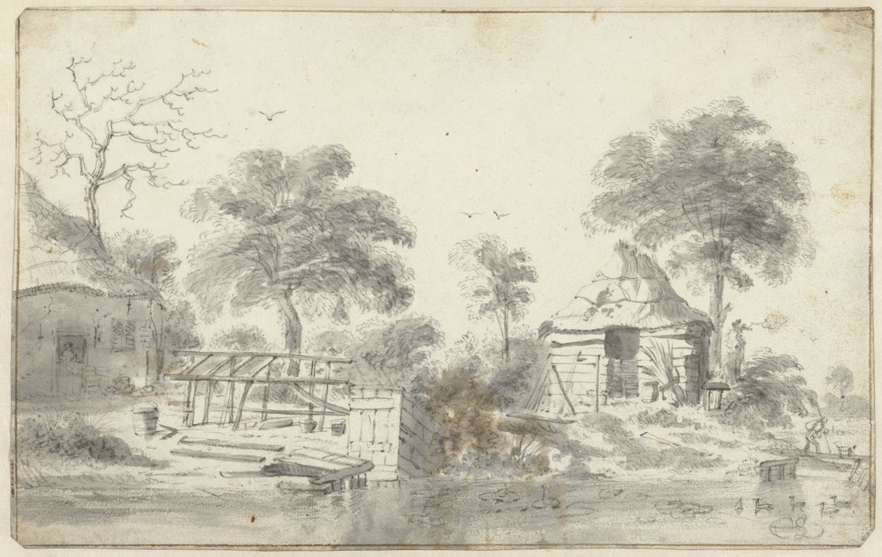 Casa de campo à beira-mar com celeiro de Cornelis Saftleven