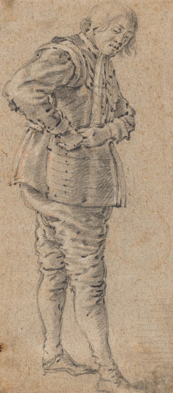 Um homem de pé a vestir uma armadura de Cornelis Saftleven