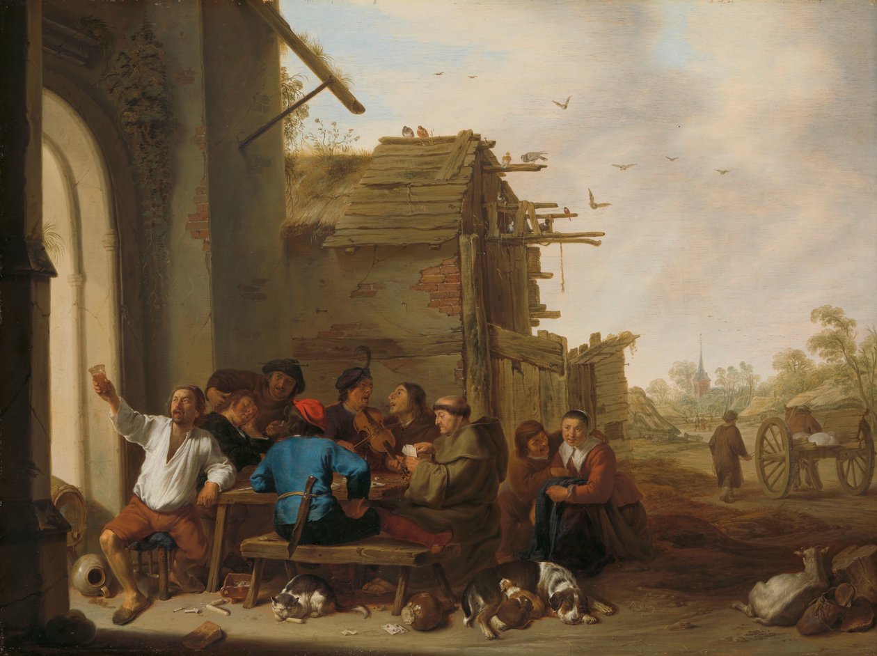 Figuras antes de um Village Inn Uma companhia de gente do campo de Cornelis Saftleven