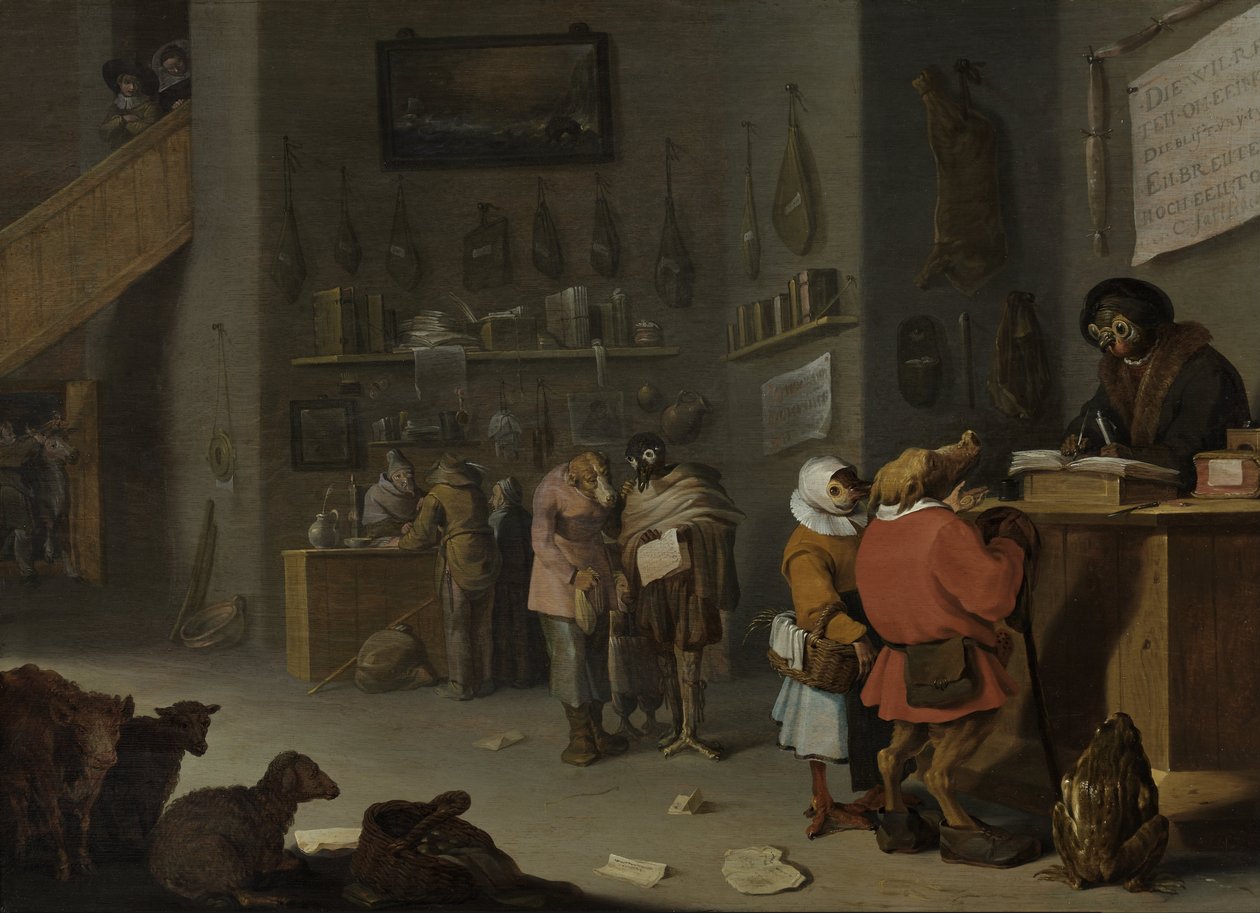 Sátira sobre agricultores litigantes de Cornelis Saftleven