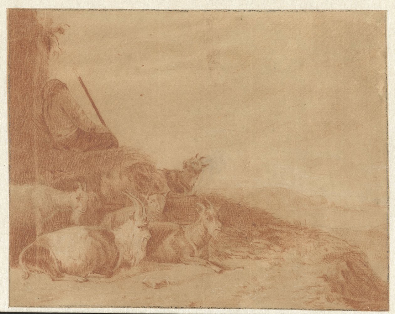 Pastor dormindo com cabras de Cornelis Saftleven