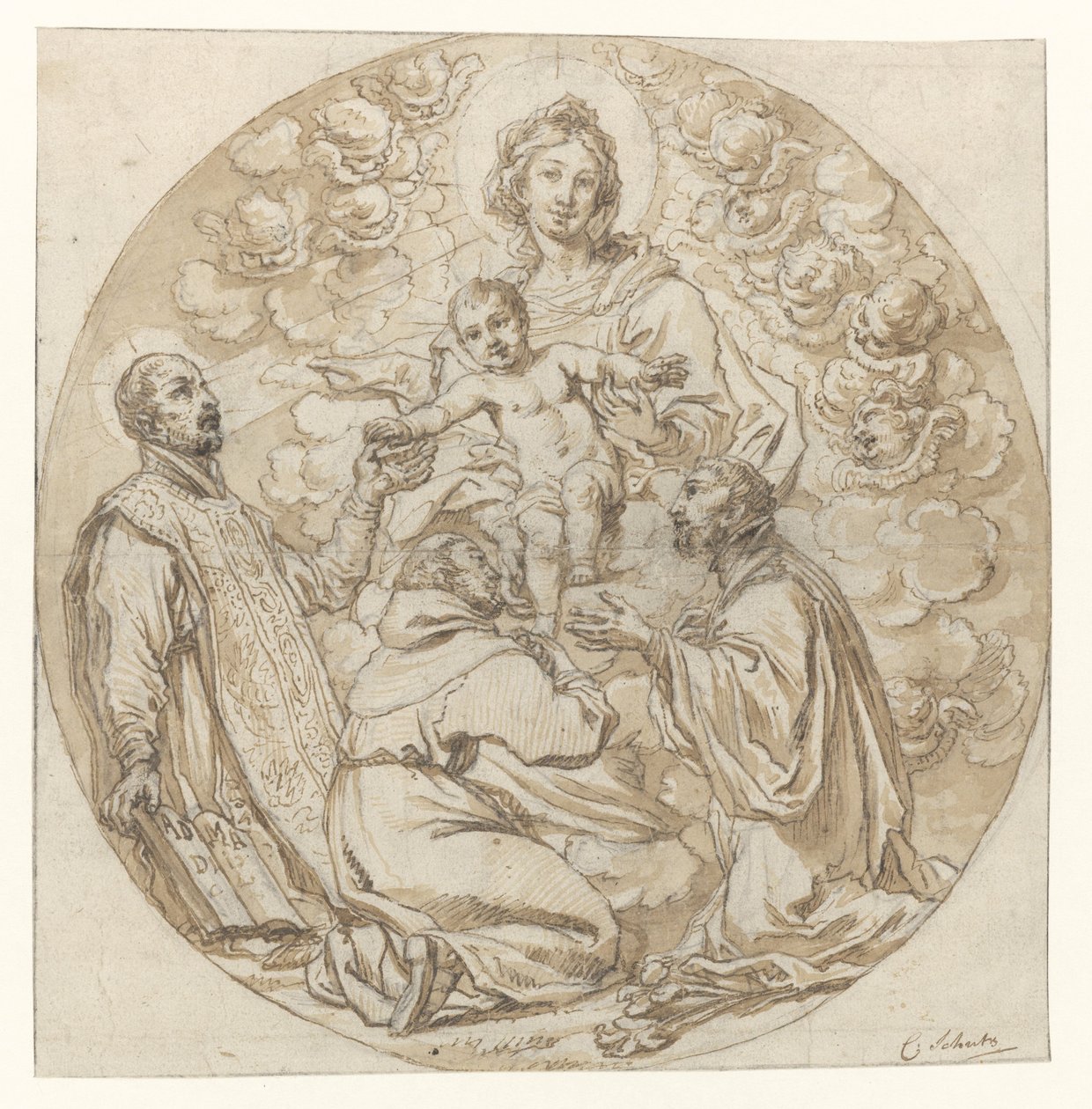 Virgem e Menino Adorados por Santo Inácio de Loyola, São Francisco Xavier e Santo Monge de Cornelis Schut (I)