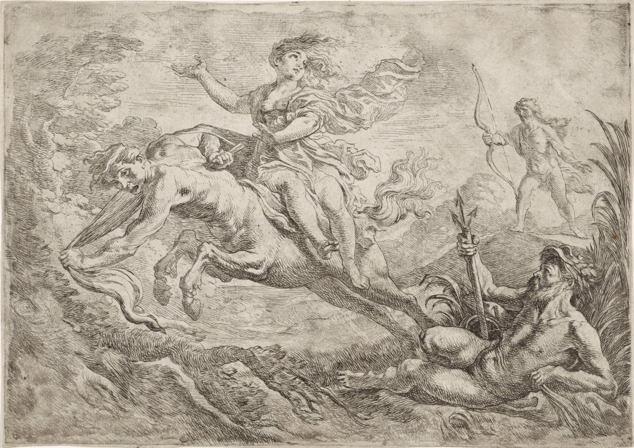 Nessus é atingido pela seta envenenada de Hércules de Cornelis Schut (I)