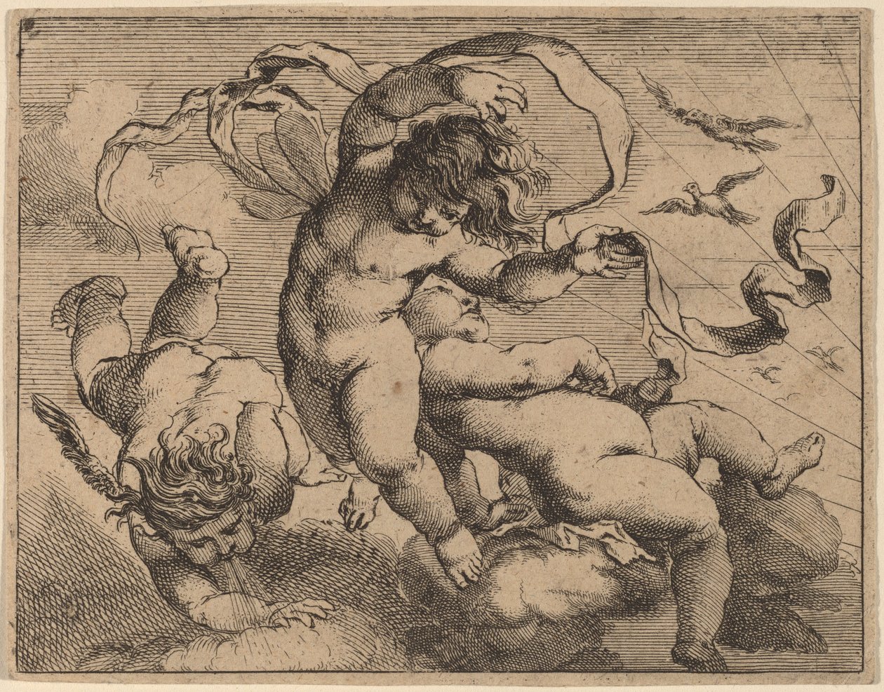 Três Putti Voadores de Cornelis Schut I