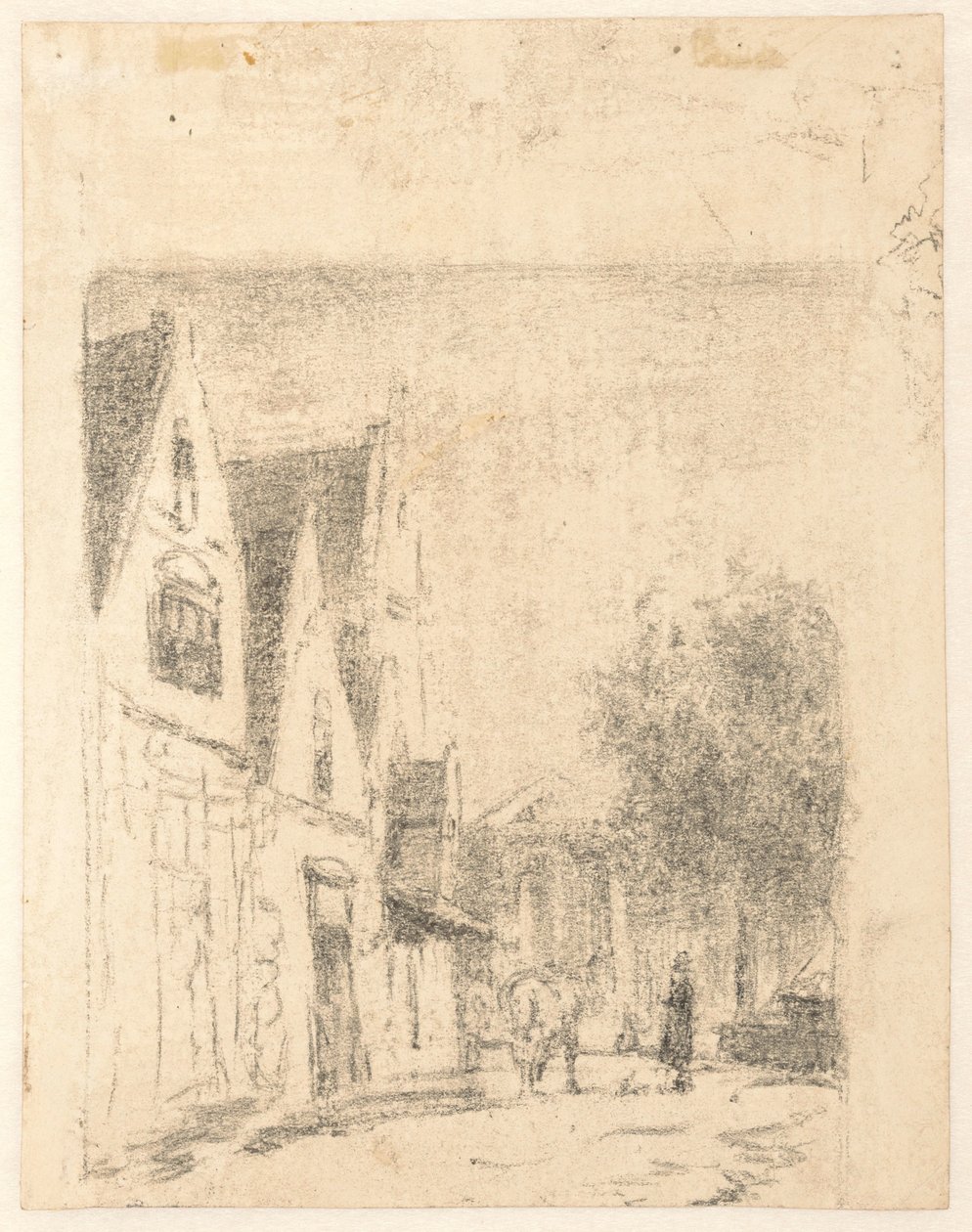 Vista de uma rua com um cavalo e um homem de Cornelis Springer