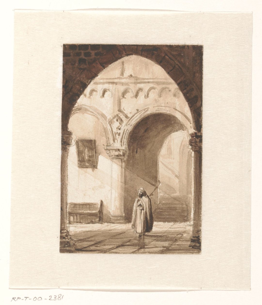 Interior de uma igreja com um monge de Cornelis Springer