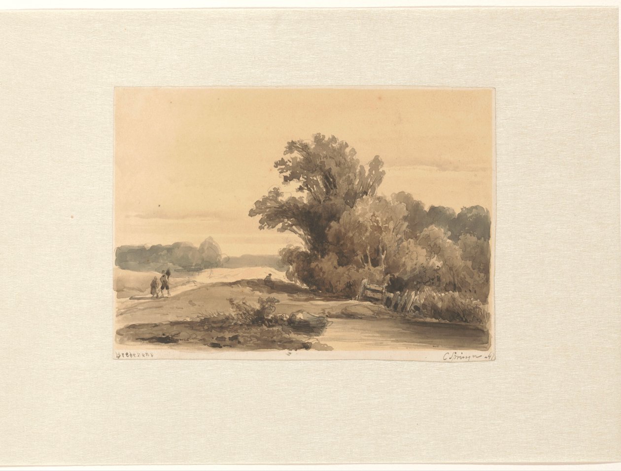 Paisagem em Brederode com andarilhos num caminho de Cornelis Springer