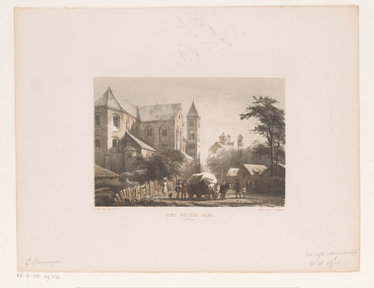 Gado com carroça em frente à igreja do século XI
Igreja de São Pedro (Século XI) (título sobre o objecto) de Cornelis Springer