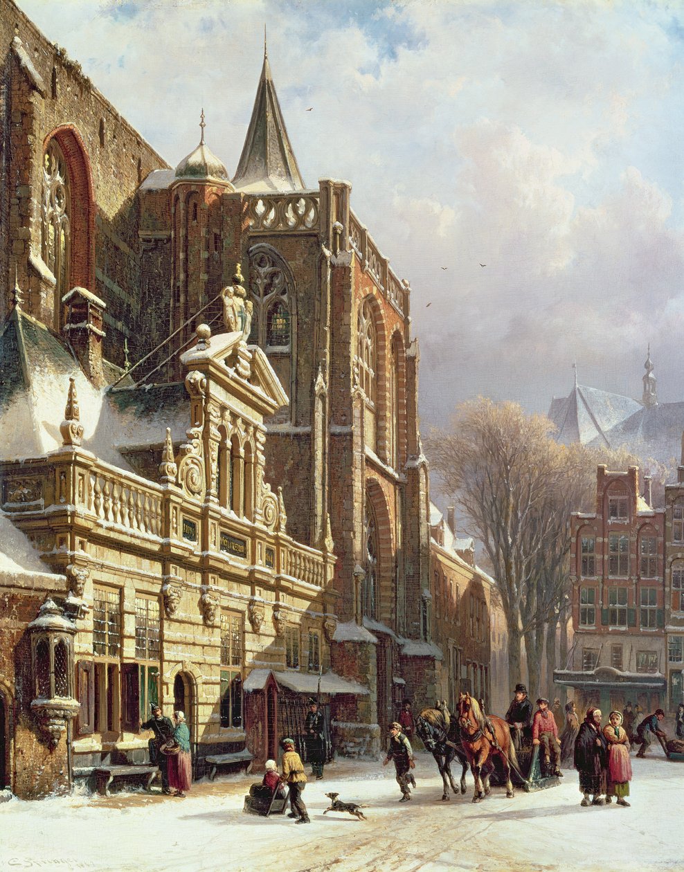 Vista do Hoofdwacht e do Grote Kerk, Zwolle de Cornelis Springer