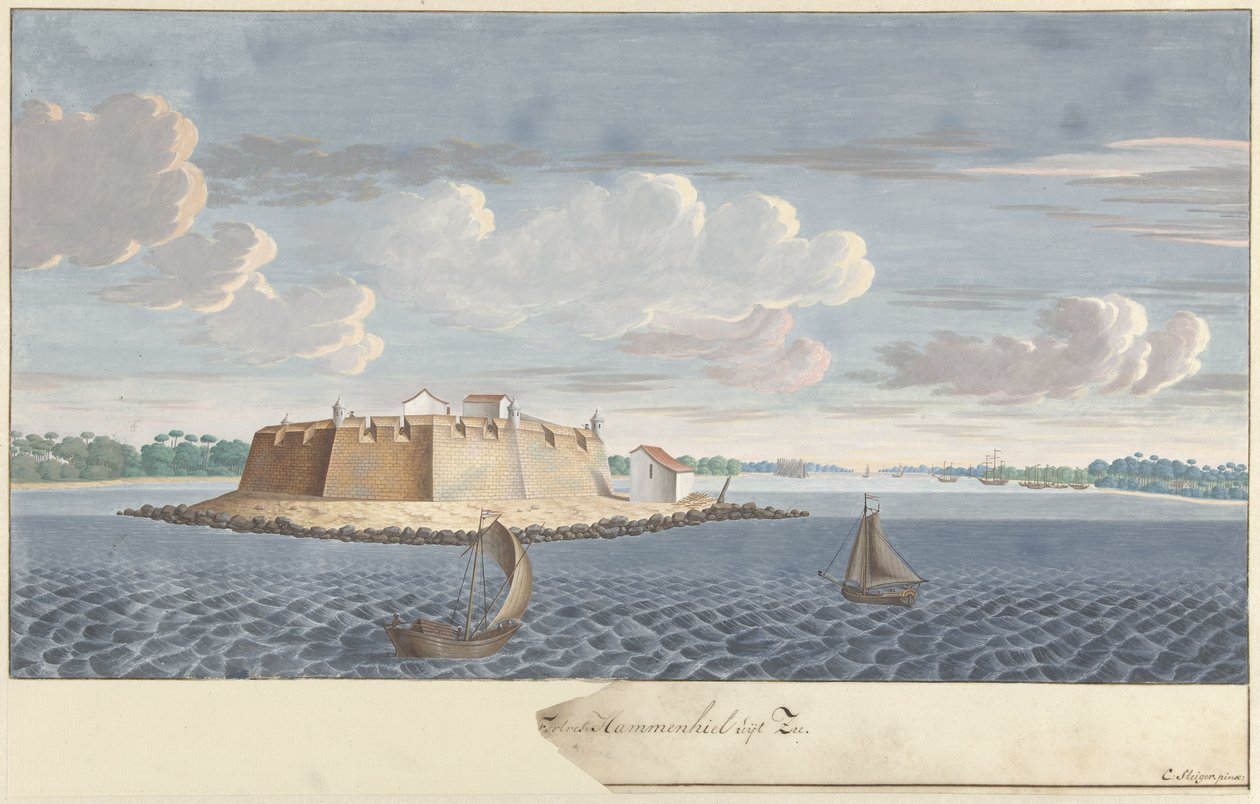 Forte Hammenhiel (Hummenil) no Ceilão, visto do mar
Fortaleza Hammenhiel vista do mar (título sobre o objecto) de Cornelis Steiger