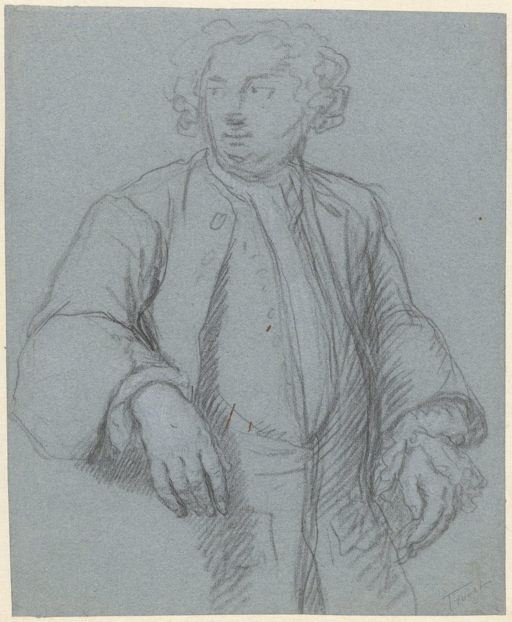 Retrato de homem desconhecido usando casaco comprido, três quartos virado para a esquerda de Cornelis Troost (attributed to)