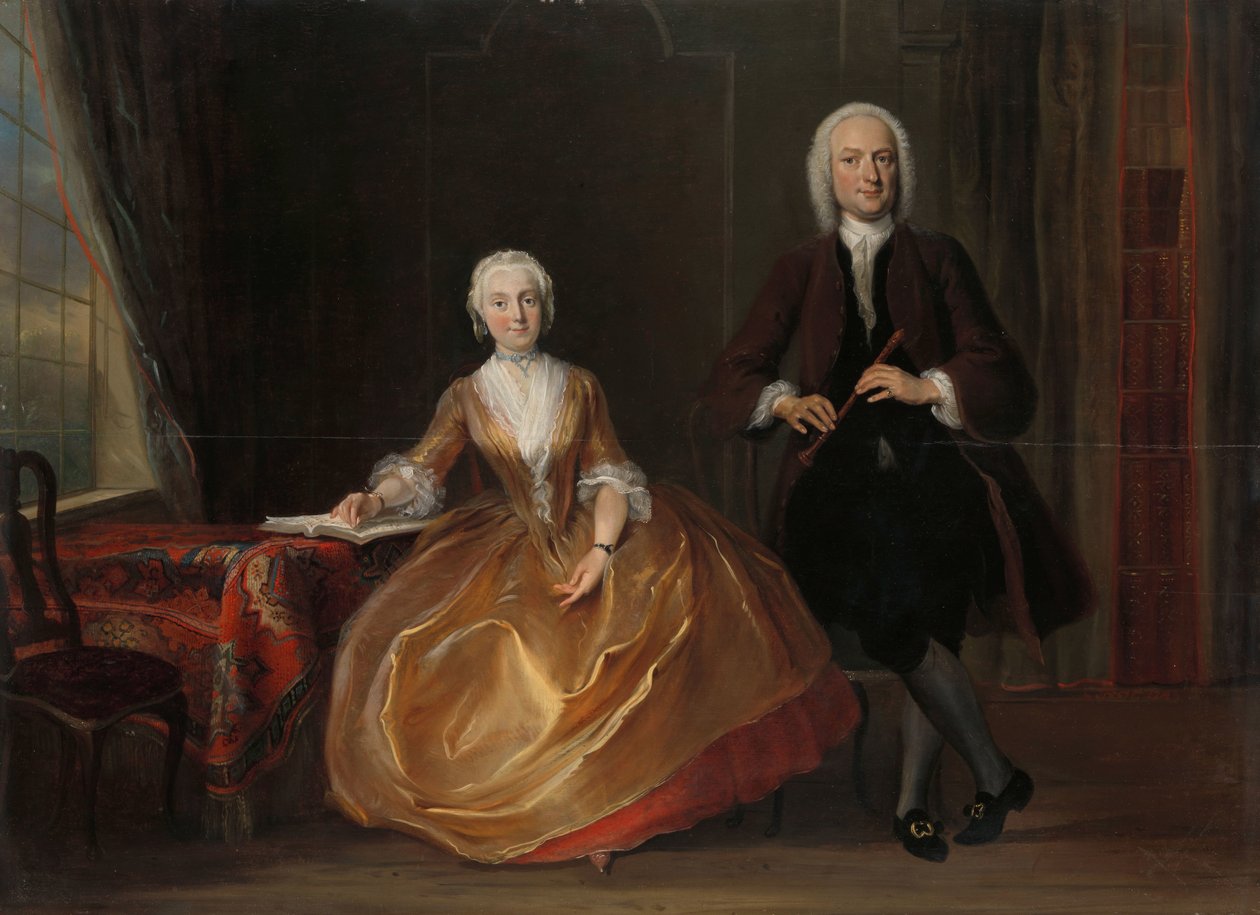Um casal fazendo música Cornelis Troost (1696-1750), óleo sobre painel, 1743 de Cornelis Troost