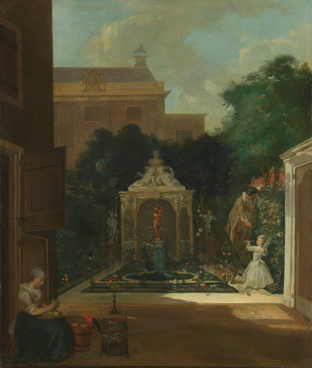 Um jardim da casa do canal de Amsterdã Um jardim da cidade de Amsterdã de Cornelis Troost