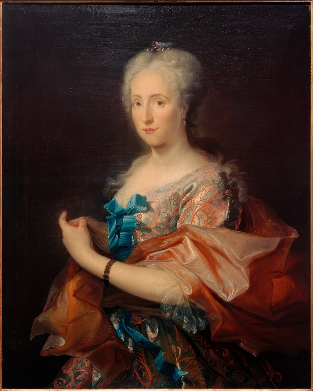 Retrato de uma senhora, figura de três quartos para a esquerda de Cornelis Troost