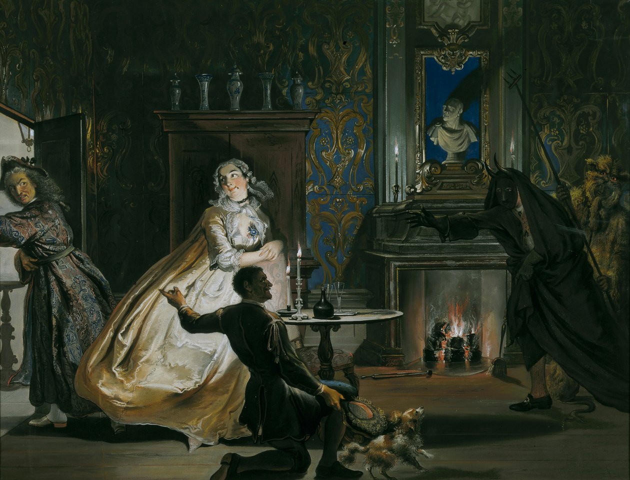 Capitão Ulrich ou ganância frustrada: disfarçado, Godefroy e seu servo colocaram o capitão Ulrich em fuga, 1738 de Cornelis Troost