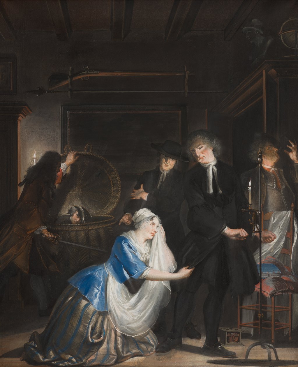 Virtude falsa descoberta: a descoberta de Volkert no cesto de roupa suja, 1739 de Cornelis Troost