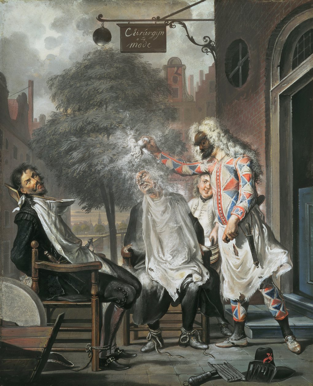 Arlequim, mágico e barbeiro: os rivais expostos, 1738 de Cornelis Troost