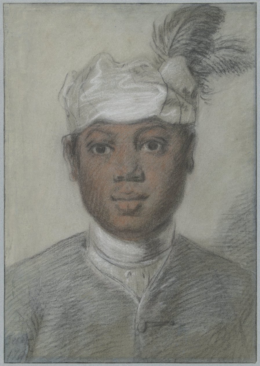 Cabeça de um jovem negro vestindo turbante com plumas de Cornelis Troost