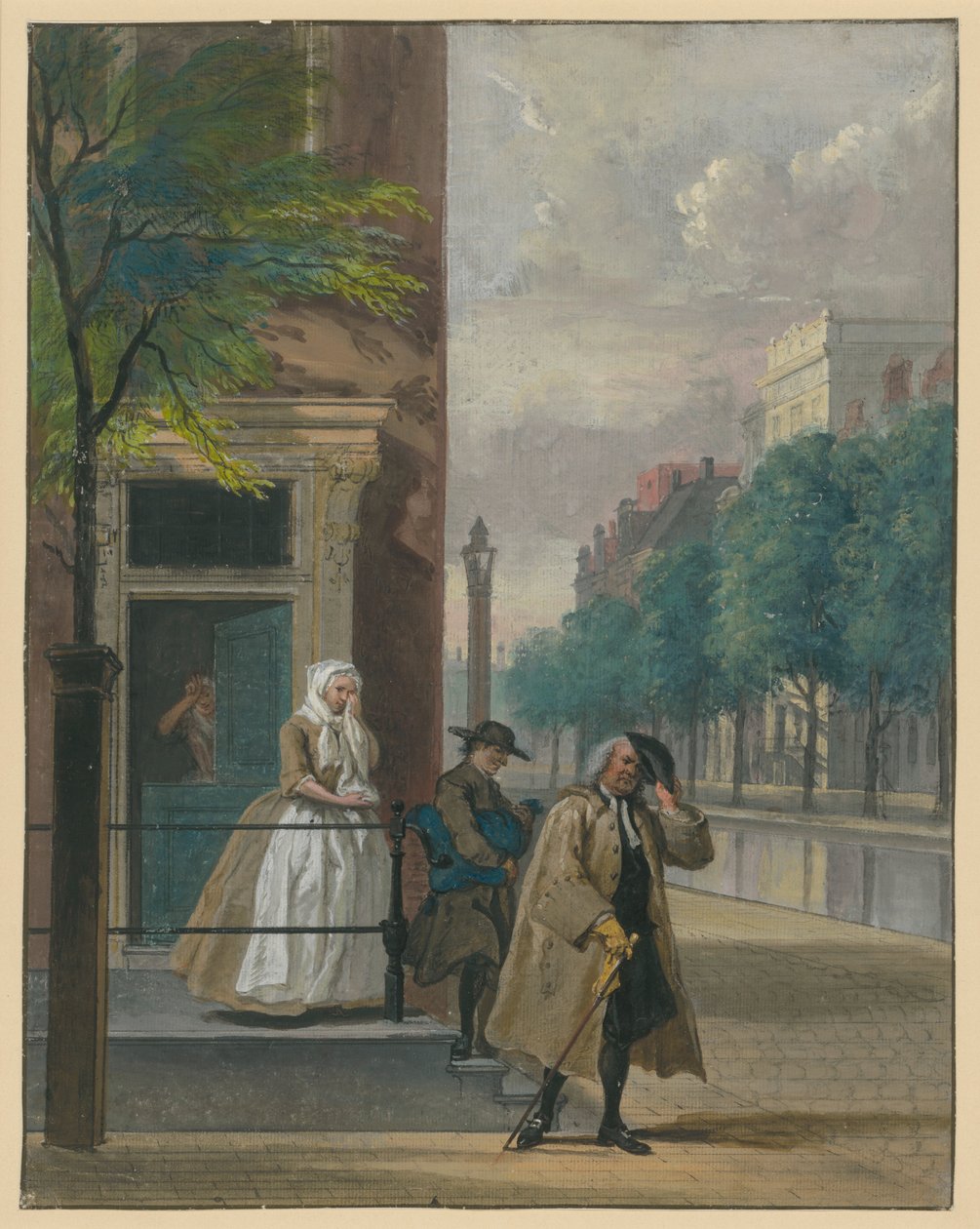 Cena de uma comédia («A virtude hipócrita desmascarada», de Lingelbach) de Cornelis Troost