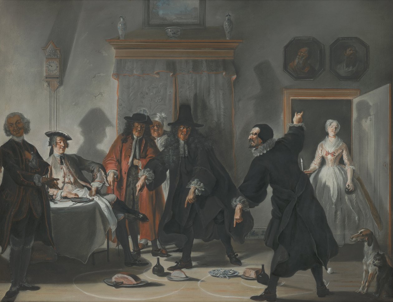 Os matemáticos ou a jovem que fugiu: a disputa entre os médicos Raasbollius e Urinaal, 1741 de Cornelis Troost
