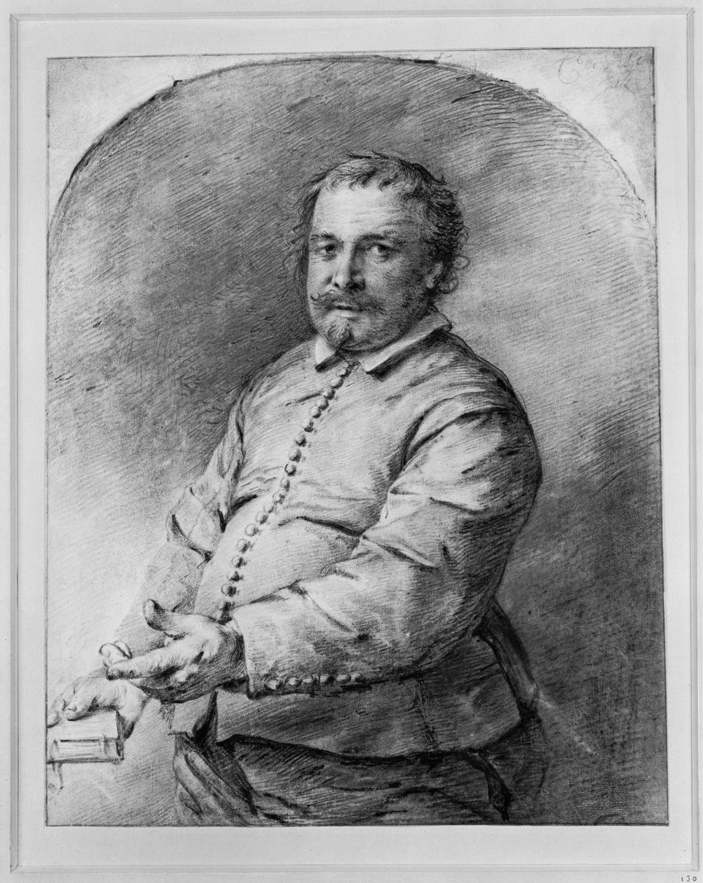 Figura de meio corpo de um homem barbudo de meia-idade, virado a meio para a esquerda de Cornelis Visscher