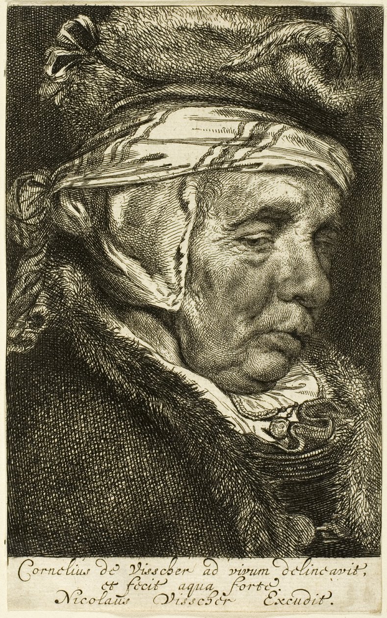 Cabeça de uma mulher idosa (o chamado retrato da mãe de Visscher) de Cornelis Visscher