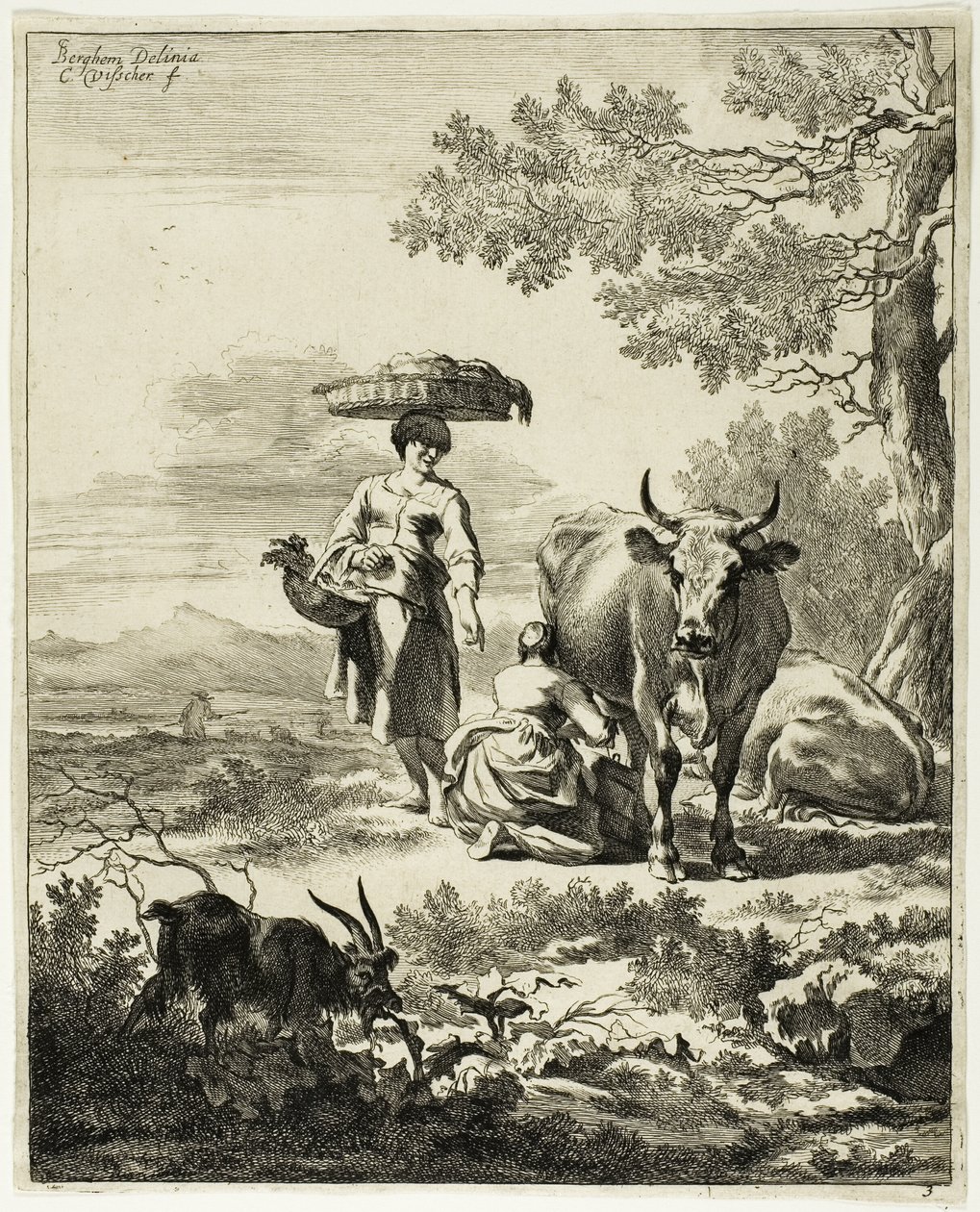 Mulher ordenhando uma vaca de Cornelis Visscher