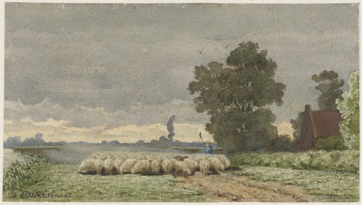 Paisagem com rebanho de ovelhas de Cornelis Willem Hoevenaar (II)