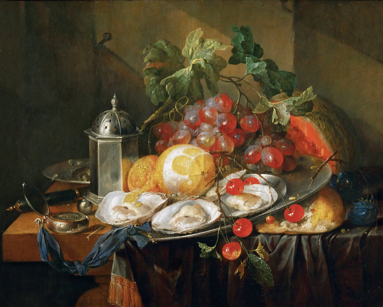 Nature morte de petit dejeuner - Pequeno almoço natureza morta, por Heem, Cornelis, de (1631-1695). Óleo sobre madeira de Cornelis de Heem