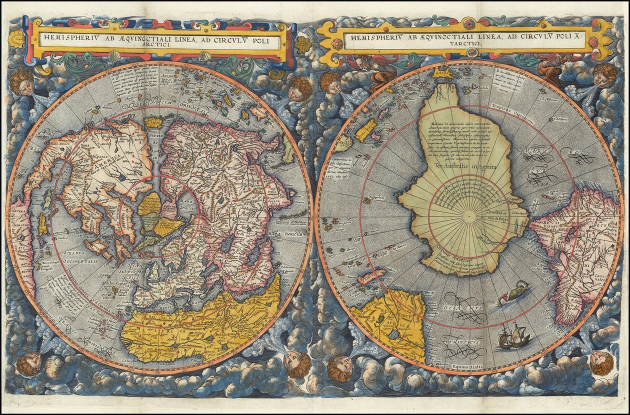 Hemispheriu ab Aequinoctiali Linea, ad Circulu Poli Atarctici - colorido de Cornelis de Jode