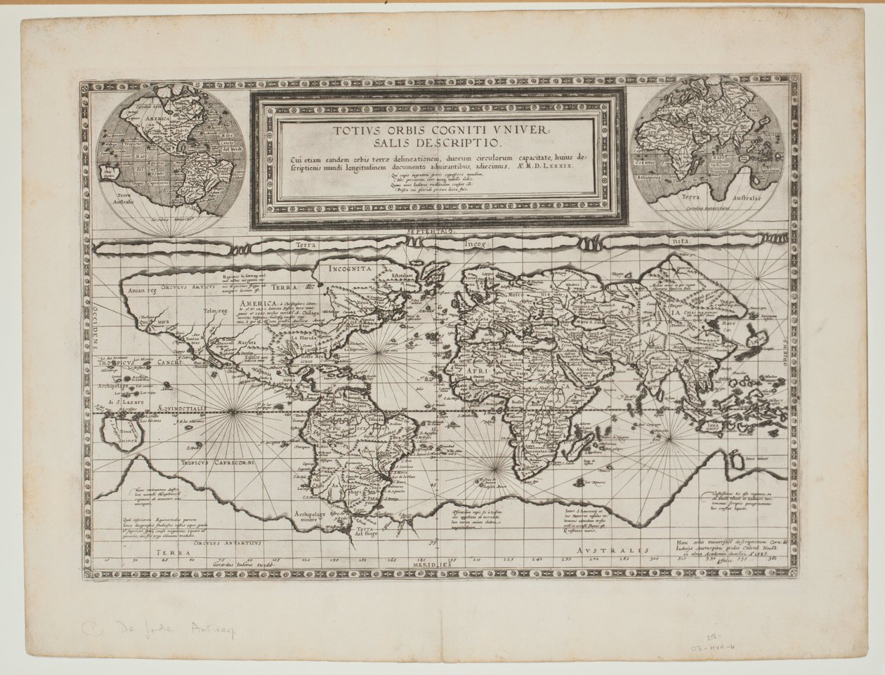 O mundo inteiro Cogniti Universal Description, Antuérpia, 1593 de Cornelis de Jode