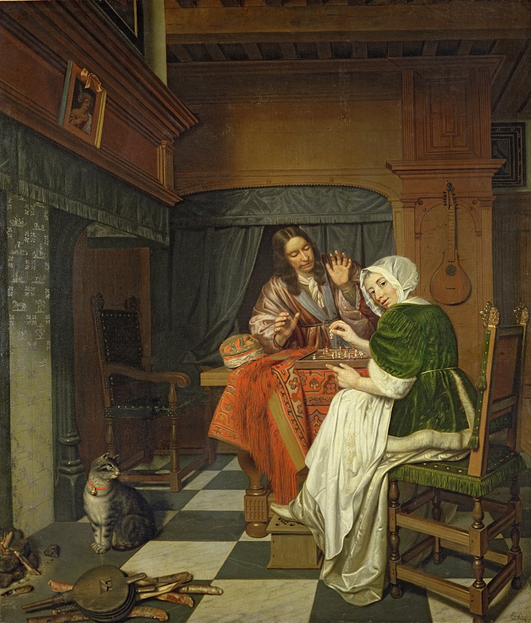 Os jogadores de xadrez, c.1670 de Cornelis de Man