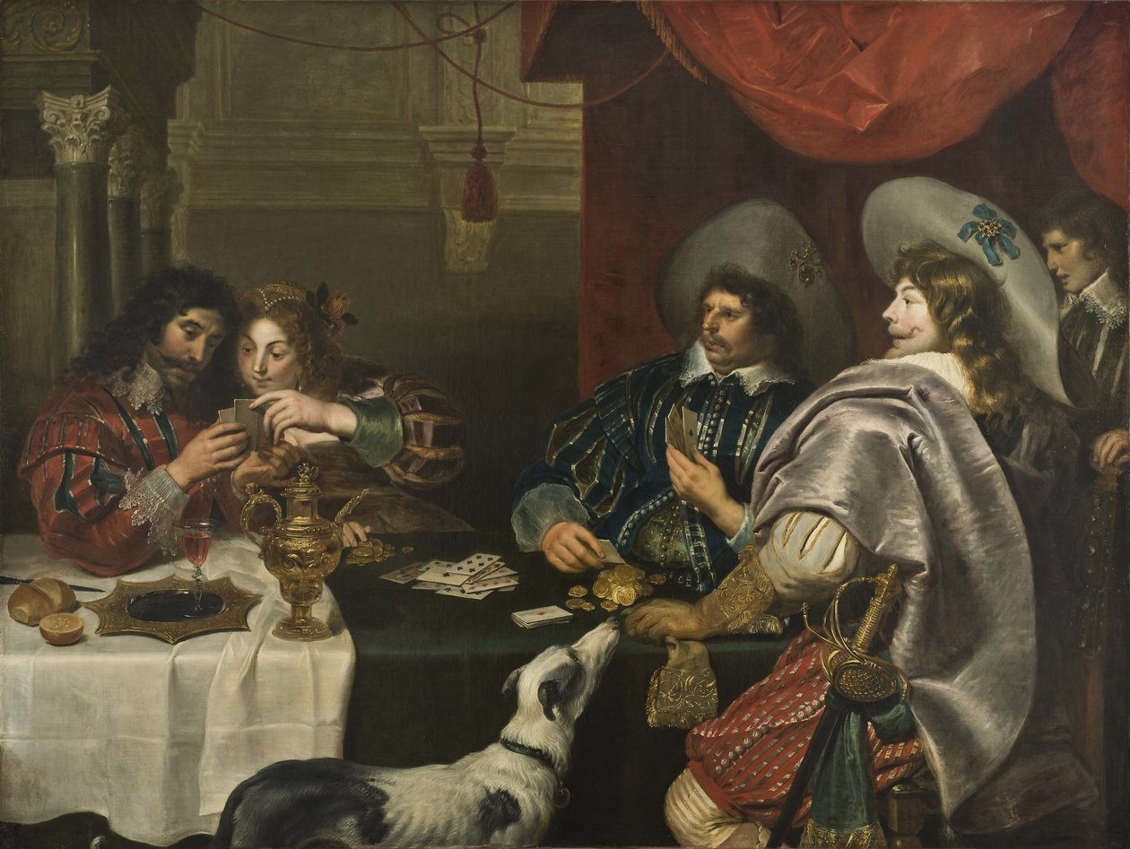 Le jeu de carte - O Jogo de Cartas, de Vos, Cornelis de (1584-1651). Óleo sobre tela. Dimensão : 171x228 cm. Nationalmuseum Stockholm de Cornelis de Vos