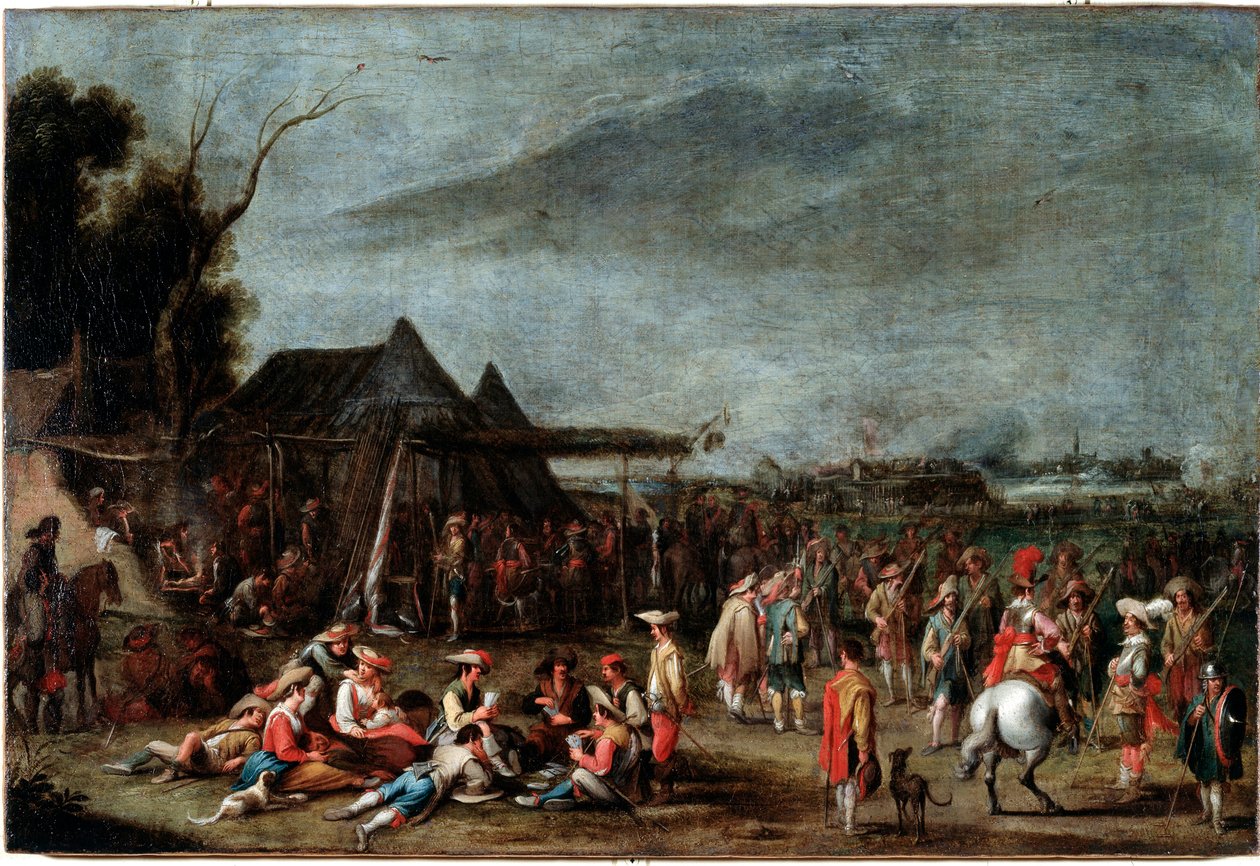 Bivouac de soldats (o bivouac dos soldados) Pintura de Cornelis De Wael (1592-1667) Século XVII Dim 50x75 cm Genes, Musei di Strada Nuova (ex Palazzo Bianco) de Cornelis de Wael