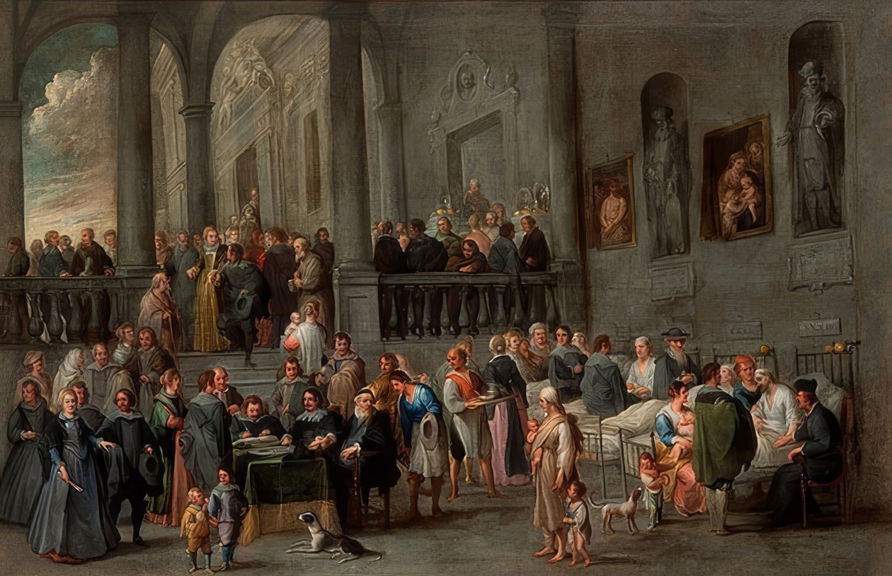 Visitando os enfermos (de um ciclo das sete obras de misericórdia). Por volta de 1640 de Cornelis de Wael
