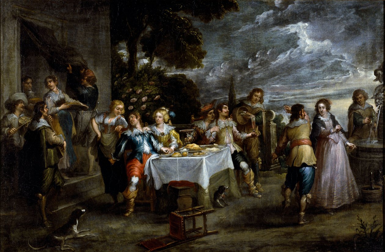 História do filho pródigo: a dissipação. Pintura de Cornelis De Wael (1592-1667), cerca de 1630-1639. Arte flamenga. Óleo sobre tela. Dim: 57x86cm. Genes, Coleção Privee. de Cornelis de Wael
